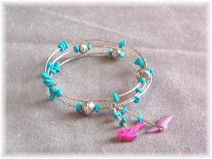 Turquoise Sterling Silver Coil Bracelet Fetish Charms