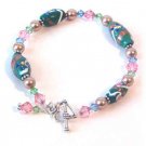 Green & Pink Vintage Venetian Glass & Swarovski Crystal Bracelet