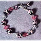 Black & Pink Lampwork & Swarovski Crystal Bracelet