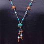 Turquoise Coral & Sterling Silver Necklace Lariat Style