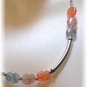 Blue & Peach Czech Glass & Sterling Silver Necklace