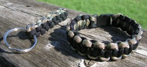 8 Inch Multi Camo/Black Paracord Bracelet & Key Chain