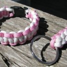8 Inch Pink & White Paracord Bracelet & Key Chain