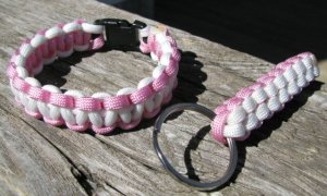 8 Inch Pink & White Paracord Bracelet & Key Chain