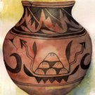 San Ildefonso pottery print matted watercolor art Paula M
