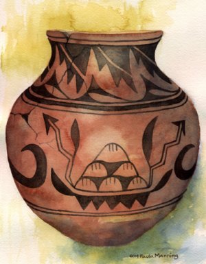 San Ildefonso pottery print matted watercolor art Paula M