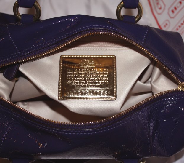 NWT Coach Sabrina Patent Leather Handbag 12957 Plum 100% Authentic