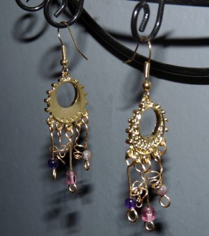 Gold & Purple 5 Dangle Earrings