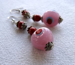 Red and Pink Dangly Earrings