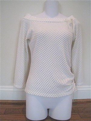 Cream Black Polka Dotted Shirt Med FREE SHIPPING