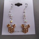 Mouse Earrings Golden Brown Rhinestones Mickey