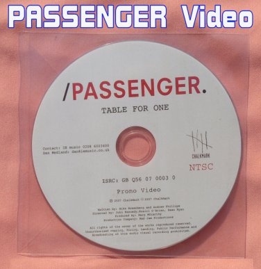 PASSENGER CD Video "Table For One" Promo 2007  NEW & Unplayed
