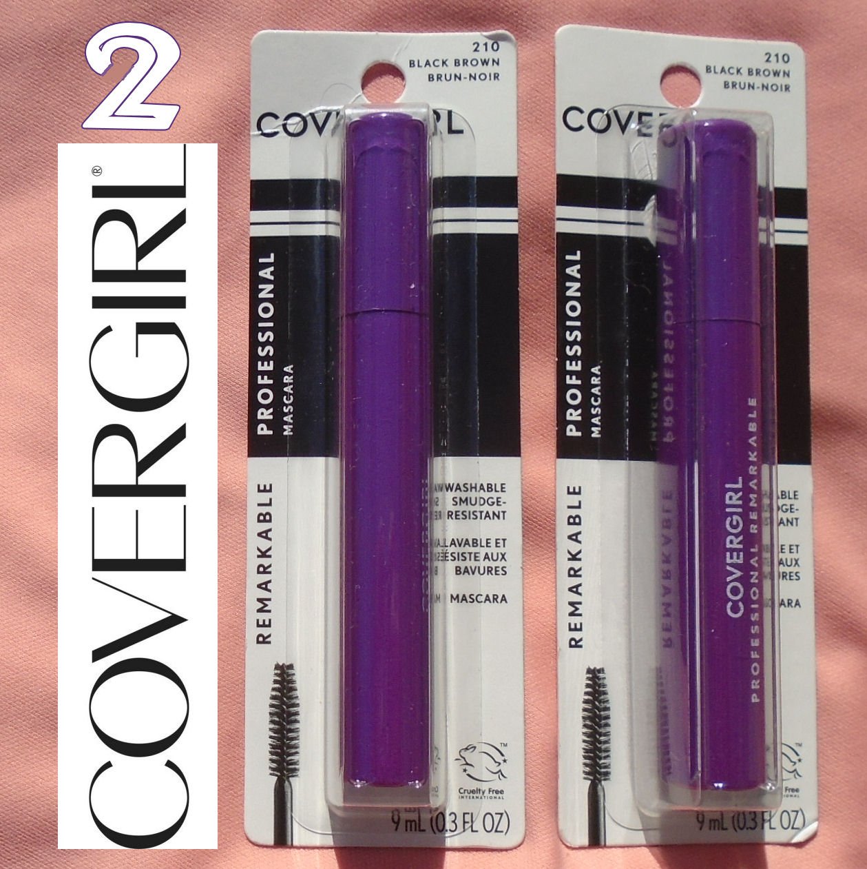 2 COVERGIRL Remarkable Professional Mascara 210 Black Brown .3 oz. each
