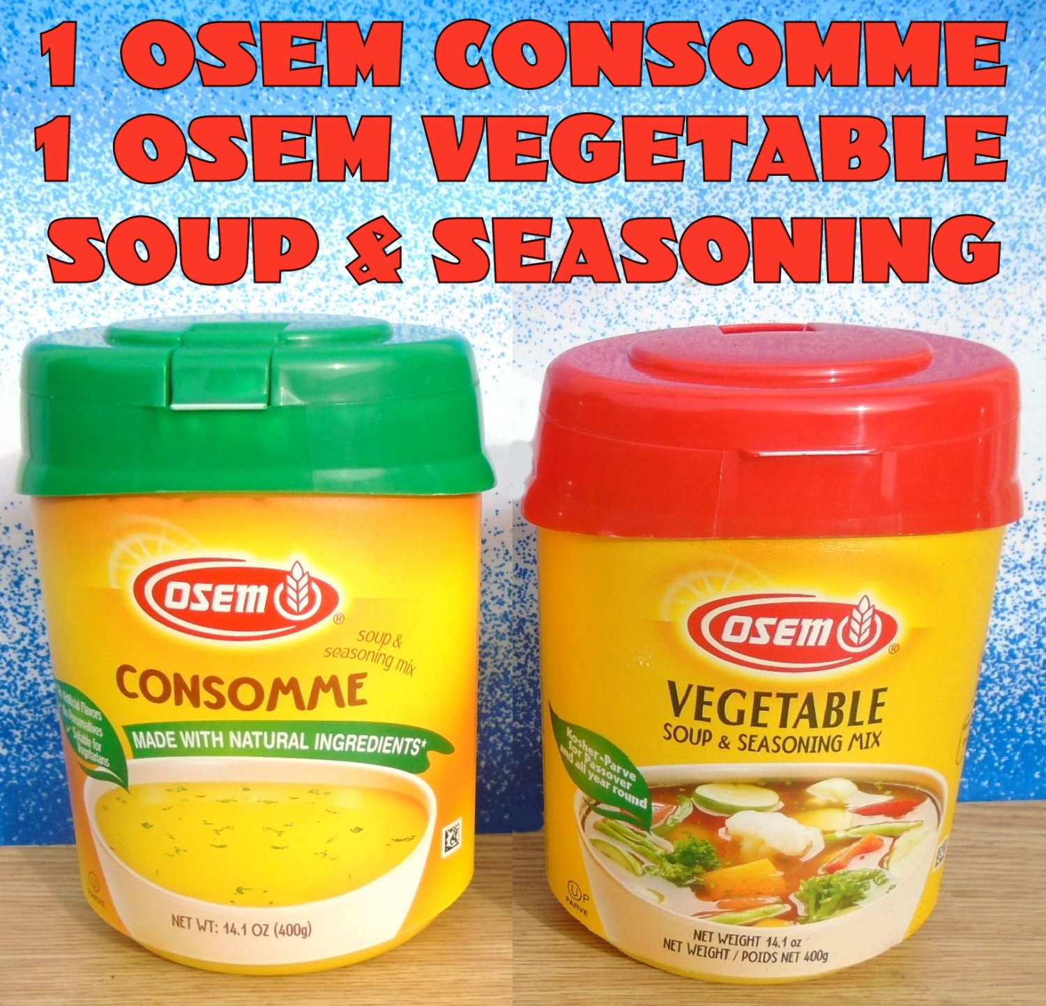 2 OSEM Soup & Sesoning Mix Consomme & Vegetable 14.1 oz. Each, Kosher, 400g New