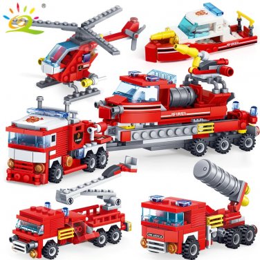 348pcs Fire Fighting 4in1 Trucks Car Helicopter Boat Building Blocks