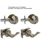 Combo Lockset: 2 Single Cylinder Deadbolt + 2 Entrance Reversible Lever Handle Door Lock