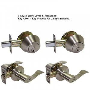 Combo Lockset: 2 Single Cylinder Deadbolt + 2 Entrance Reversible Lever Handle Door Lock