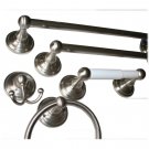 Towel Bar 24" Satin Nickel 5-Piece Bath Accessory Set With 7" Towel Ring, Paper Holder, Robe Hook