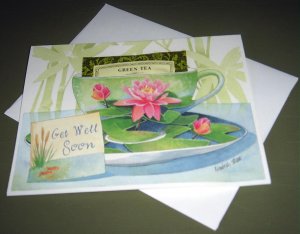 TEA CUP GREETING CARD GET WELL SOON