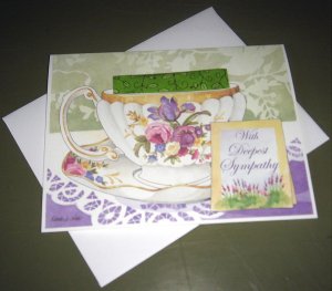 TEA CUP GREETING CARD WITH DEEPEST SYMPATHY