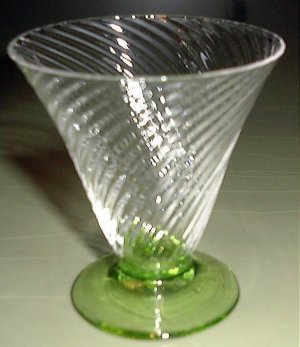 Elegant Vintage Wine or Cocktail Glass Crystal with a Green Foot