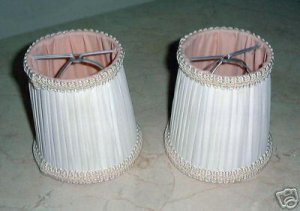 2 LOVELY VINTAGE SILK LAMP SHADES, PLEATED, SHIRRED