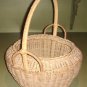 OUTSTANDING LARGE VINTAGE WICKER BASKET, FANCY HANDLE
