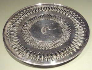 Vintage Silver Plated Round Pierced Tray C Monogram