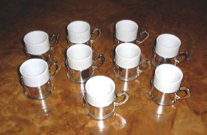 9 Demitasse Cups & Saucers Contemporary Silver Plate