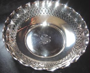 Gorham Sterling Silver Pierced BonBon Bowl S Monogram