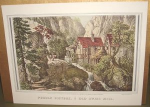 Currier & Ives Print PUZZLE PICTURE OLD SWISS MILL