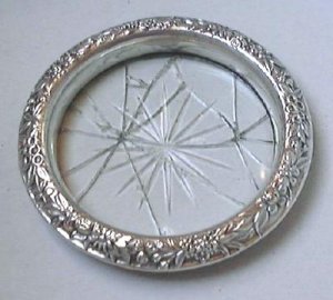 Sterling Silver Repousse & Glass Coaster as is S. KIRK