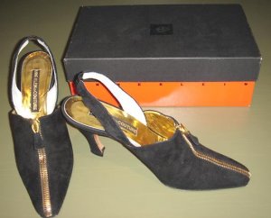ANNE KLEIN COUTURE, BLACK SUEDE LEATHER HIGH HEELS, ITALY, 7N