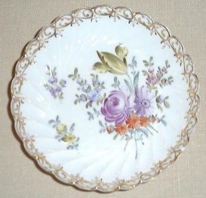 Vintage hand painted Dresden floral pin tray, #3