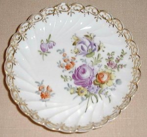 Vintage hand painted Dresden floral pin tray, #4