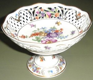 Vintage DRESDEN FLOWER Pierced Compote Schumann Bavaria Germany