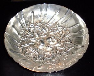 Hand Chased Sterling Silver Repousse 9" Berry bowl S KIRK & SON