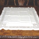 SUPER!! HANDMADE VINTAGE WHITE LINEN CLOTH W/ DRAWNWORK