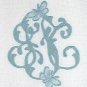WHITE LINEN TOWEL, EXQUISITE "F" MONOGRAM, BUTTERFLIES