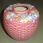 Fabulous! ORIENTAL Rose Majolica Pottery Ginger Jar, Basketweave, Flowers
