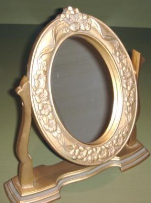 VINTAGE GOLD FLORAL STANDING TILT VANITY MIRROR