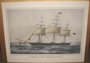 Currier & Ives Print Ocean CLIPPER SHIP NIGHTINGALE