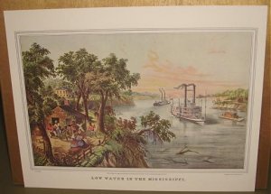 Currier & Ives Print LOW WATER IN THE MISSISSIPPI Boats