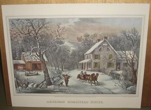Currier & Ives Print AMERICAN HOMESTEAD WINTER Country