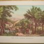 Currier & Ives Print THE OLD OAKEN BUCKET Cows Ducks