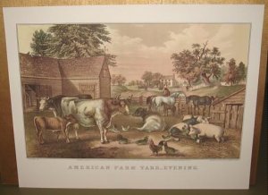 Currier & Ives Print AMERICAN FARM YARD EVENING
