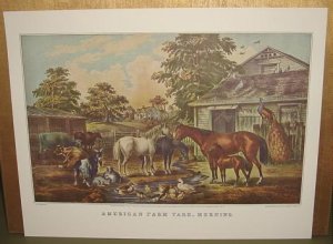 Currier & Ives Print AMERICAN FARM YARD MORNING