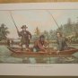 Currier & Ives Print CATCHING A TROUT Camp Boat Fish