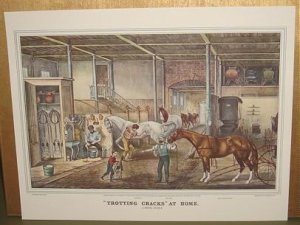 Currier & Ives Print TROTTING CRACKS AT HOME Horses