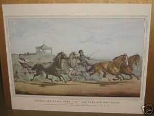 Currier & Ives Print PASSING THE STAND 4 Horses in Race